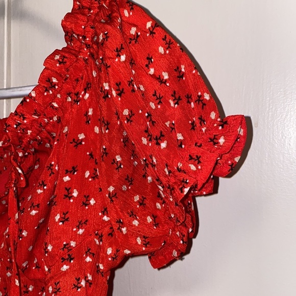 Red Floral Large Off The Shoulder Red Mini Dress - Picture 12 of 15